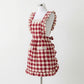Gingham Kitchen Apron with Ruffle Trim Adjustable Waist Ties Lace Bib Detail and Front Pocket