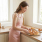 Kitchen Apron Gingham Check Pattern with Lace Trim Adjustable Neck Strap Dual Front Pockets