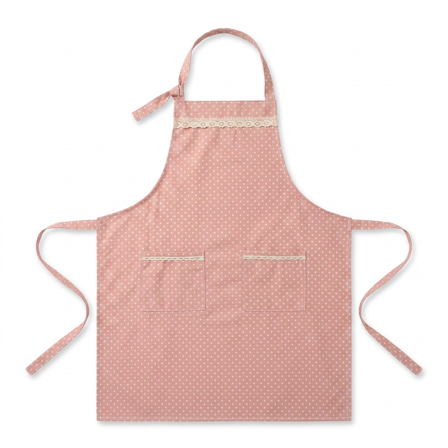 Kitchen Apron Gingham Check Pattern with Lace Trim Adjustable Neck Strap Dual Front Pockets