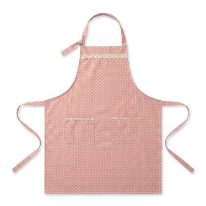 Kitchen Apron Gingham Check Pattern with Lace Trim Adjustable Neck Strap Dual Front Pockets