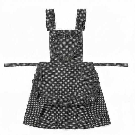 Polka Dot Kitchen Apron with Heart Bib Ruffle Trim Adjustable Waist Ties and Front Pocket