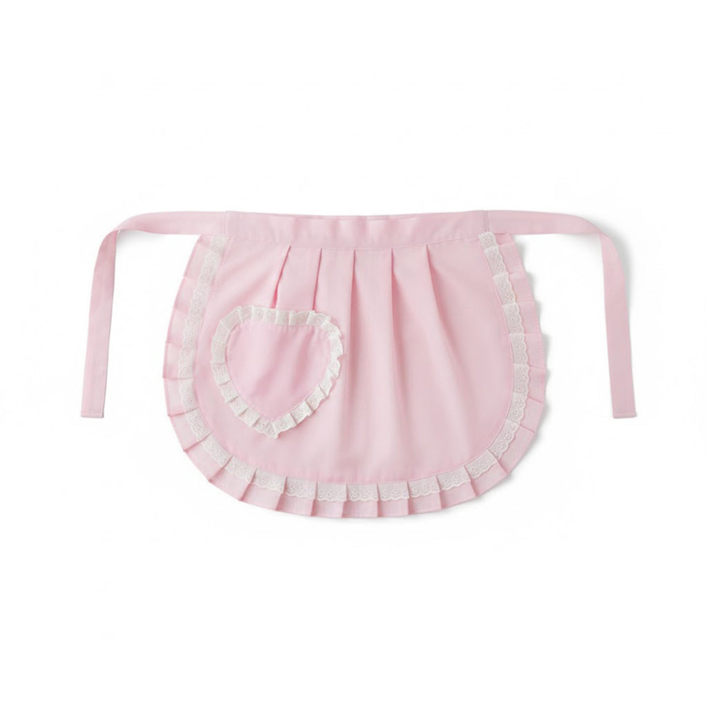 Decorative Waist Apron with Ruffle Trim Heart Pocket and Adjustable Ties
