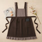 Striped Full Bib Apron with Ruffle Straps Dual Pockets and Waist Ties