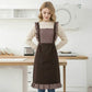 Striped Full Bib Apron with Ruffle Straps Dual Pockets and Waist Ties