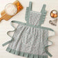 Printed Full Bib Apron with Ruffle Straps Pocket and Waist Ties