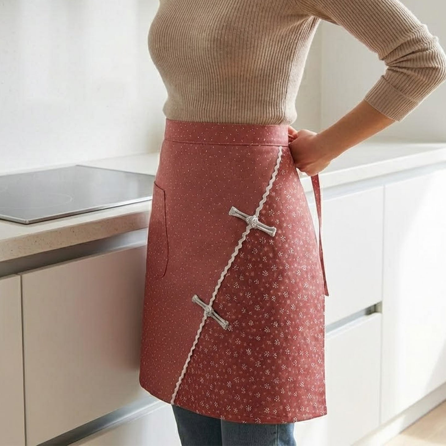2-Piece Printed Waist Apron Set with Pockets and Tie Closure