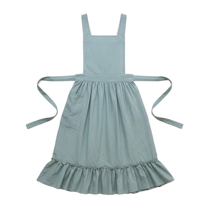 Adjustable Strap Ruffle Hem Apron with Front Pocket and Soft Fabric Design