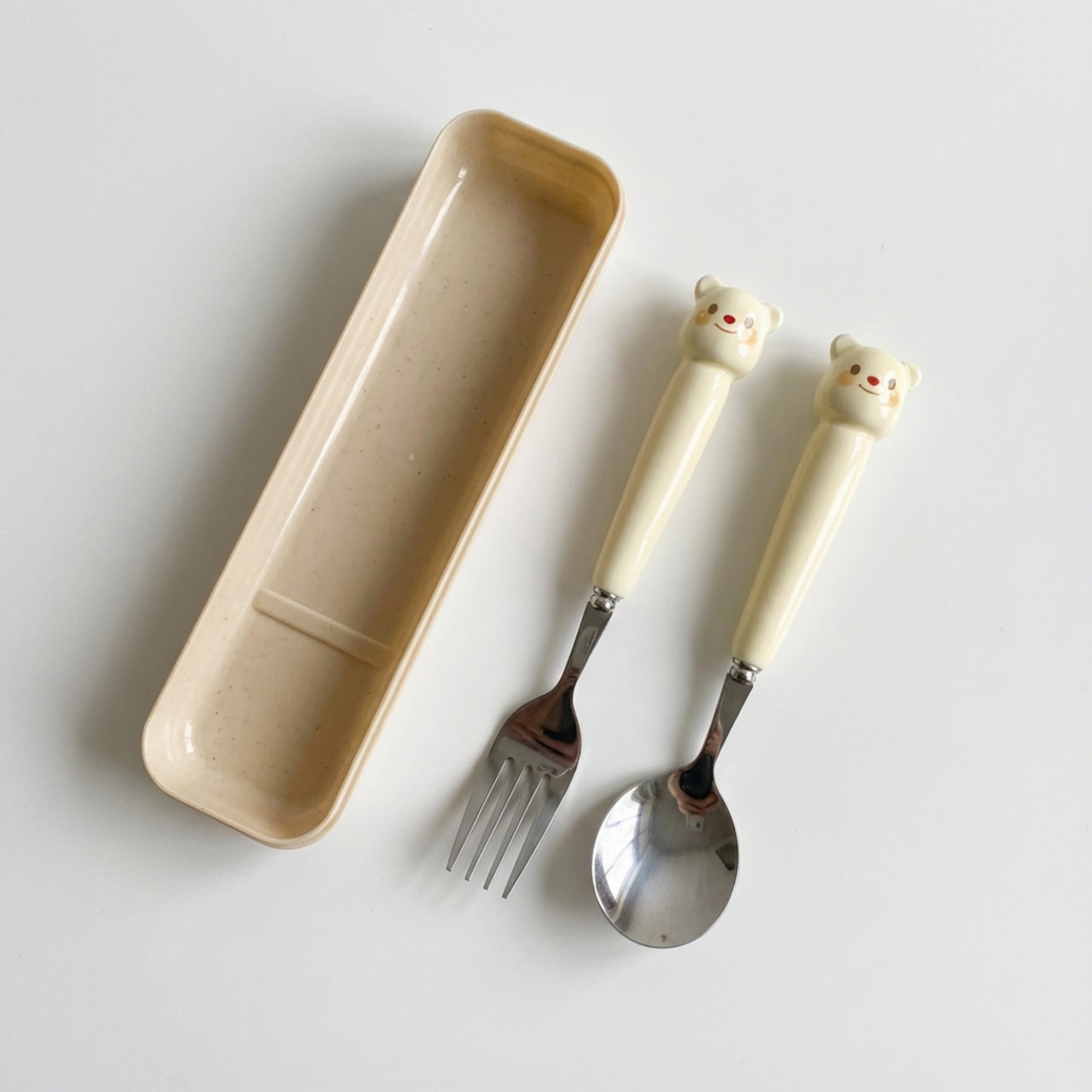 Portable Spoon and Fork Set with Storage Case Cute Character Handle Reusable Tableware