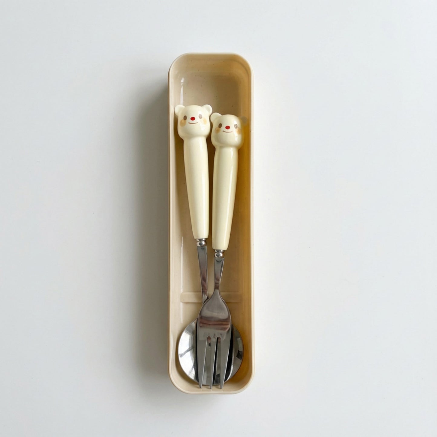 Portable Spoon and Fork Set with Storage Case Cute Character Handle Reusable Tableware