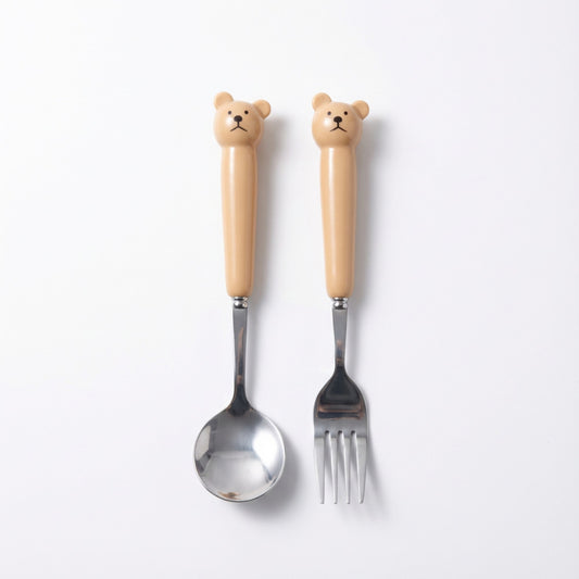 Portable Spoon and Fork Set with Storage Case Cute Character Handle Reusable Tableware