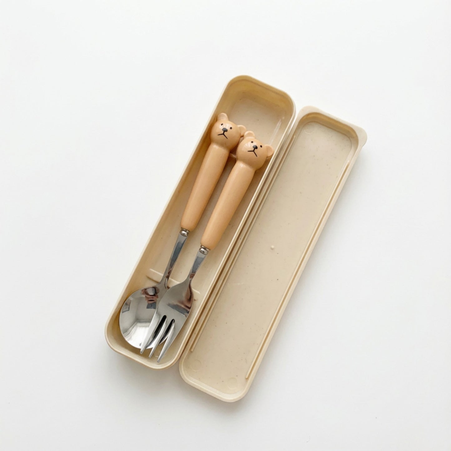 Portable Spoon and Fork Set with Storage Case Cute Character Handle Reusable Tableware