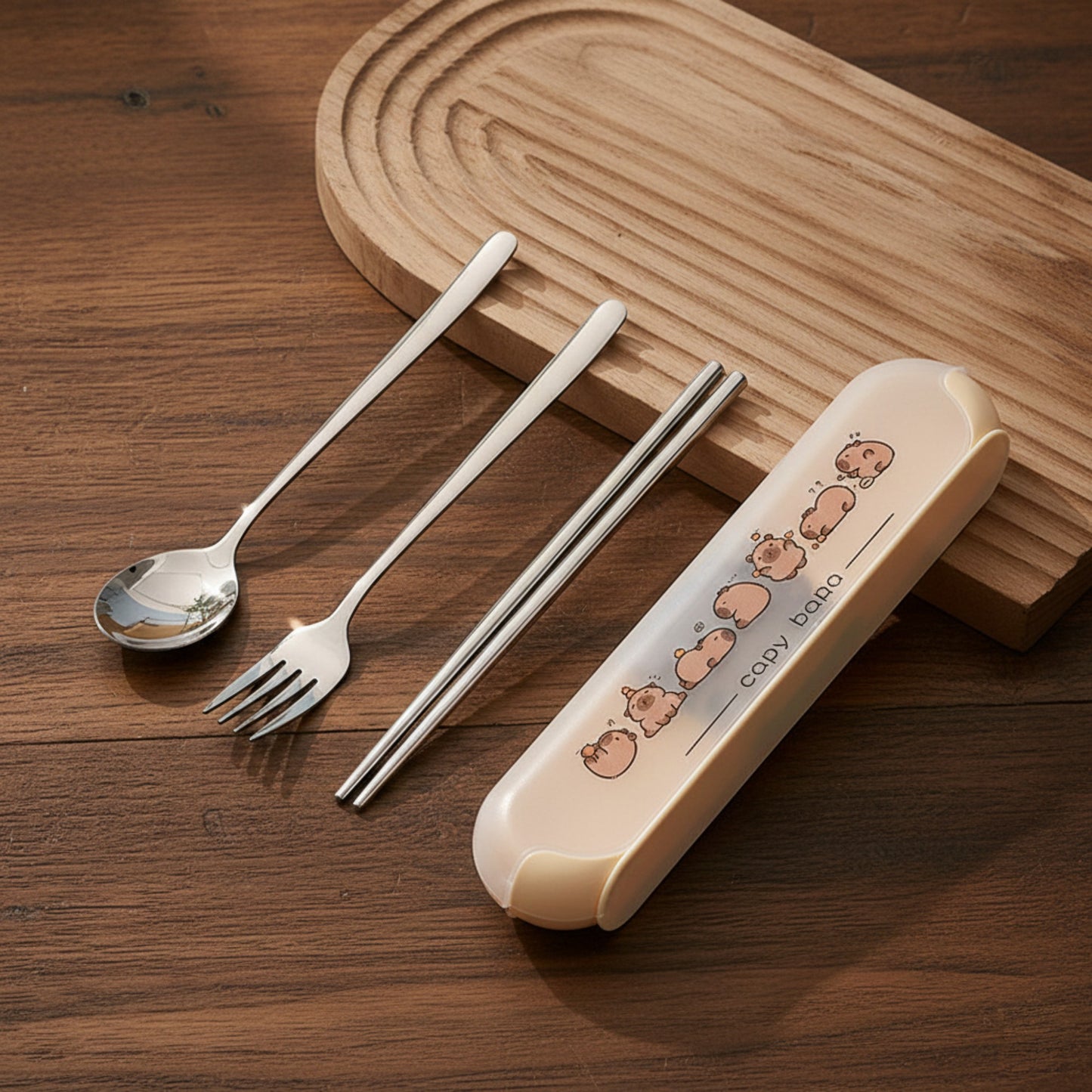 Panda Print Portable Cutlery Set with Storage Case Spoon Fork Chopsticks Travel Tableware