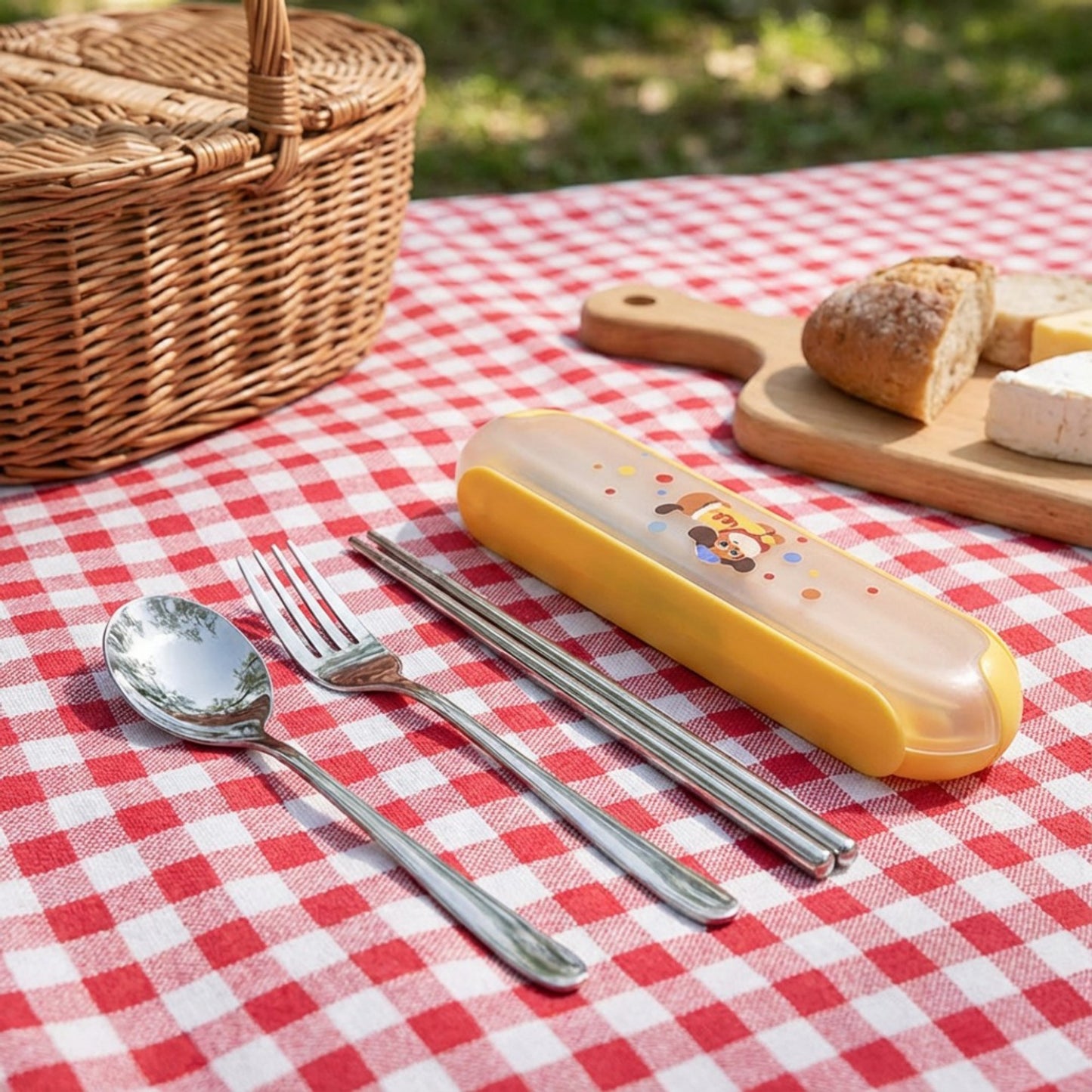 Panda Print Portable Cutlery Set with Storage Case Spoon Fork Chopsticks Travel Tableware