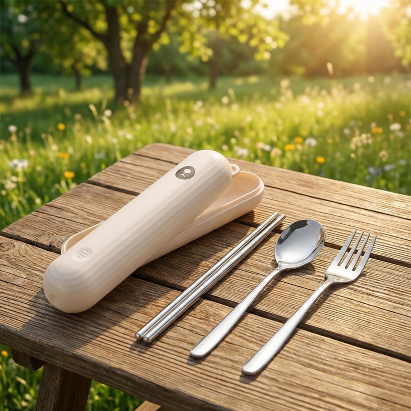 Portable Flatware Set with Storage Case Chopsticks Spoon Fork Compact Travel Utensils