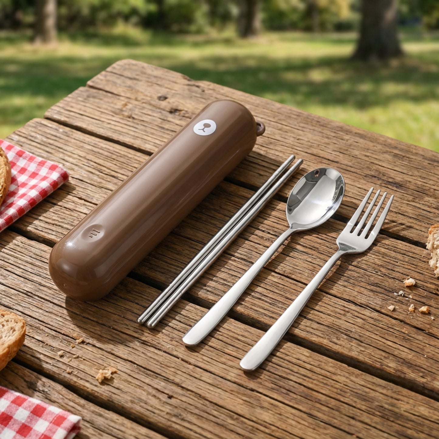 Portable Flatware Set with Storage Case Chopsticks Spoon Fork Compact Travel Utensils