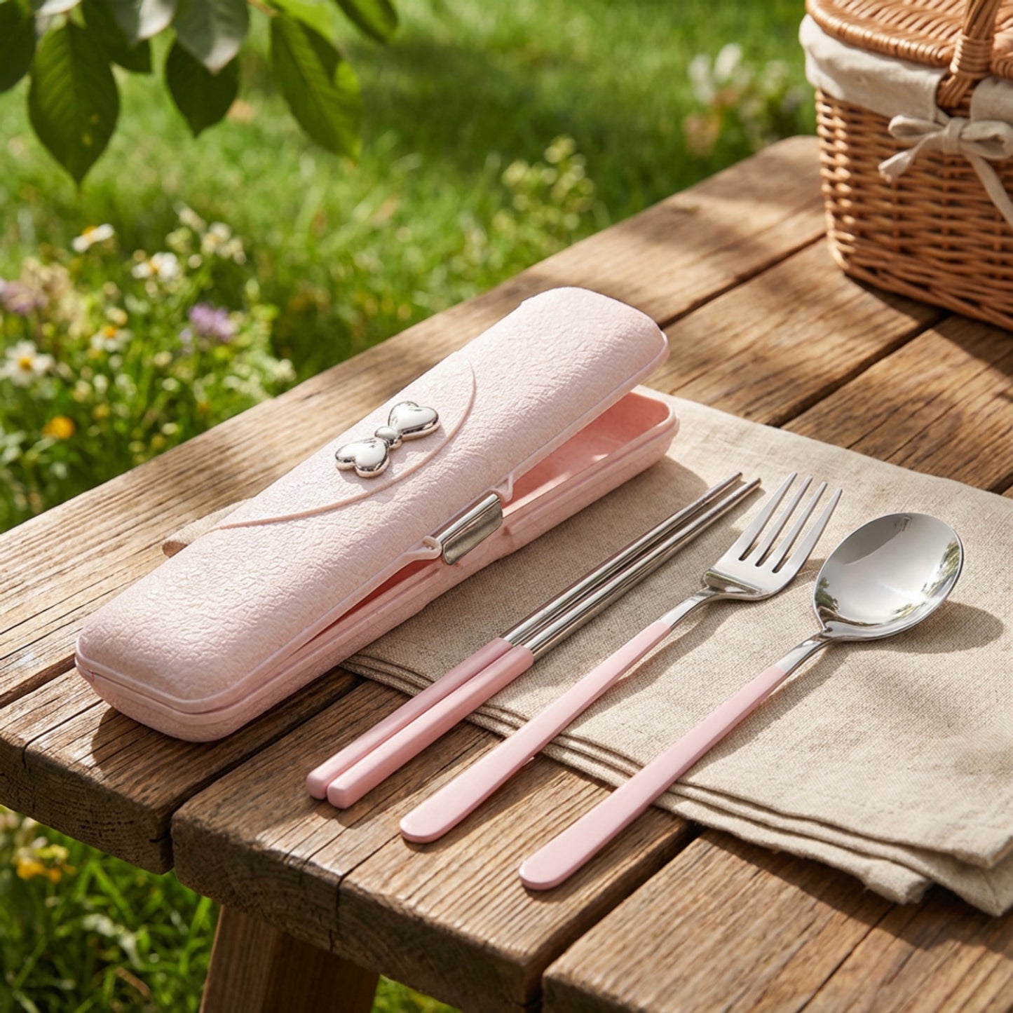 Portable Flatware Set with Storage Case Chopsticks Fork Spoon Travel Dining Utensils