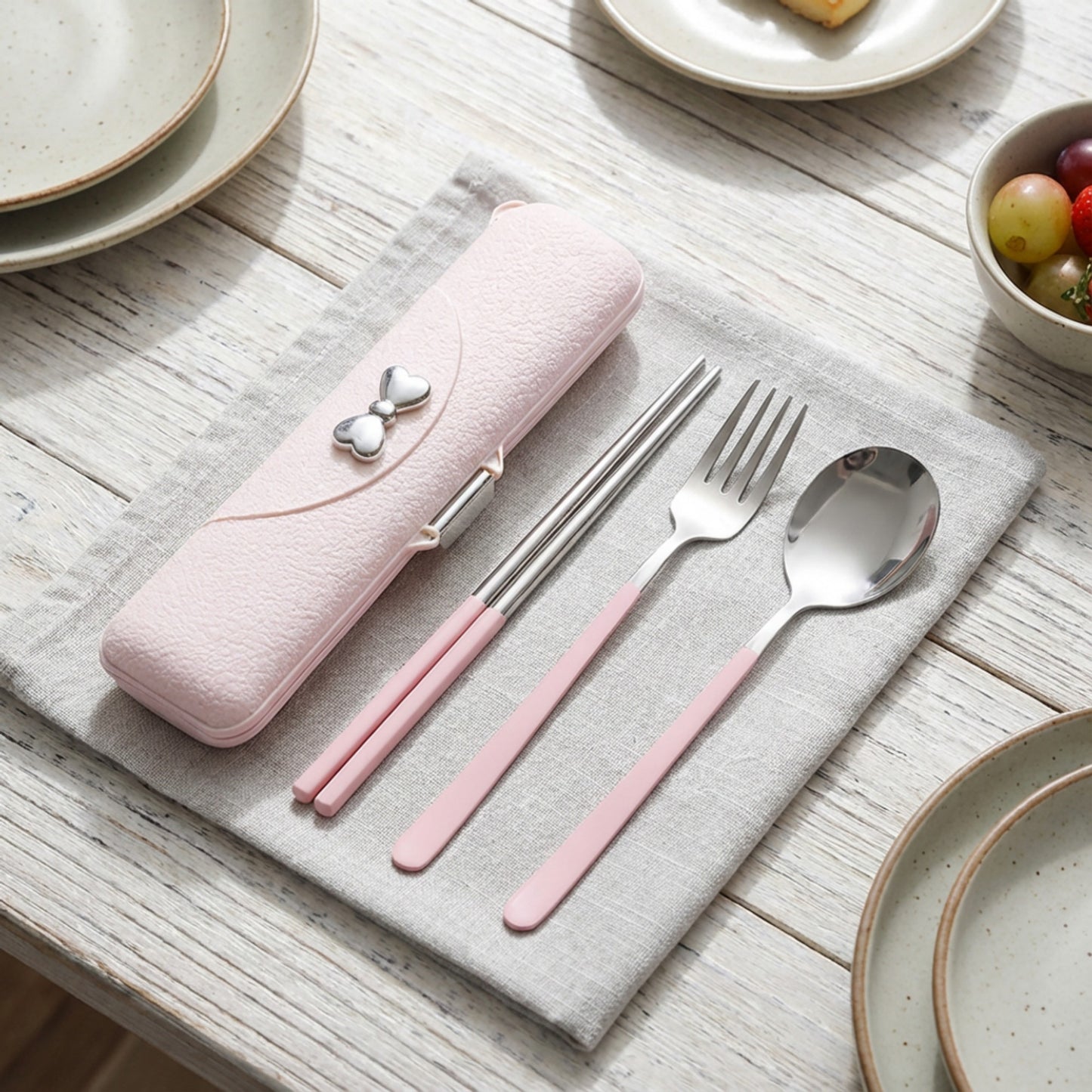 Portable Flatware Set with Storage Case Chopsticks Fork Spoon Travel Dining Utensils