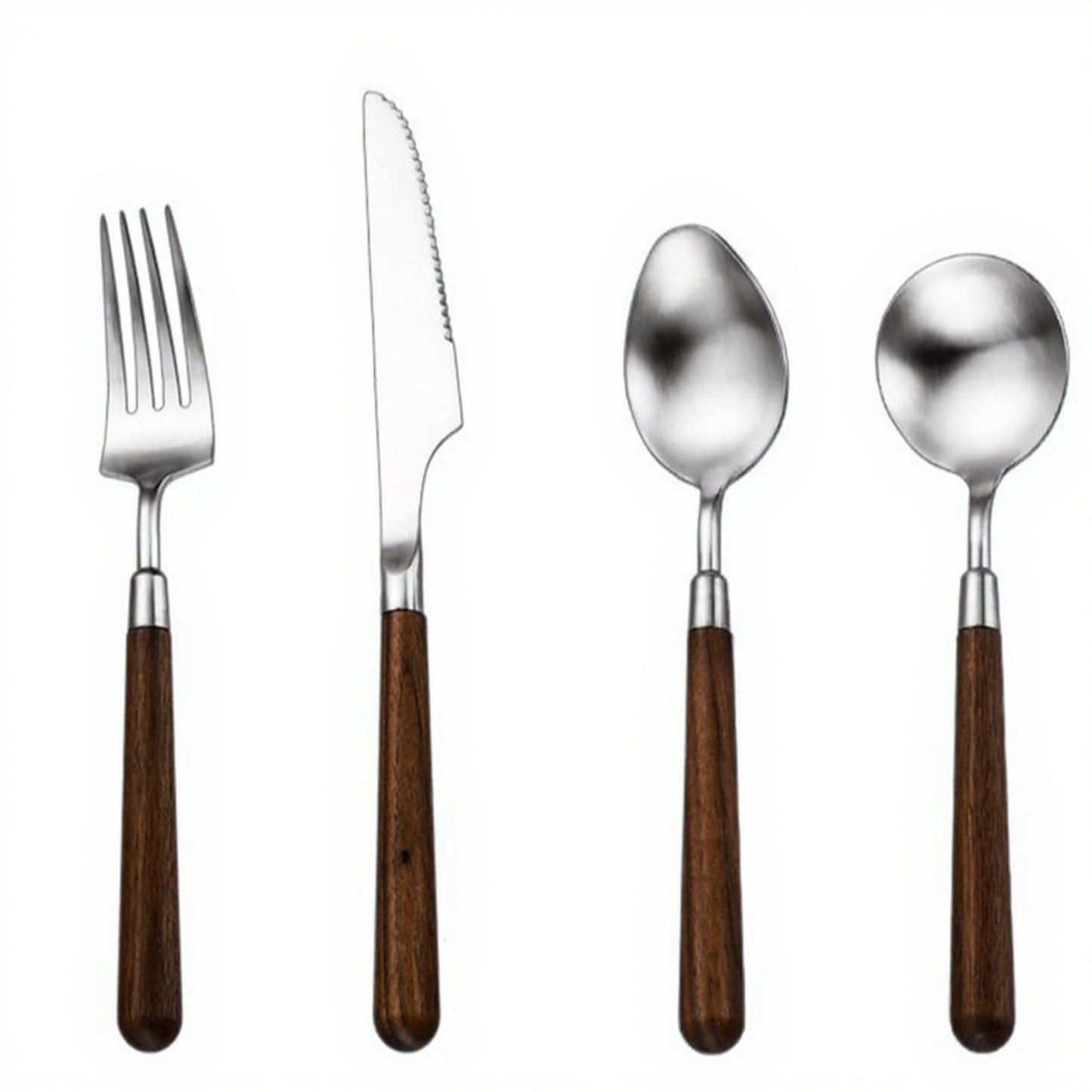 Wooden Handle Stainless Steel Flatware Set with Fork Knife and Spoons 4 Piece Set