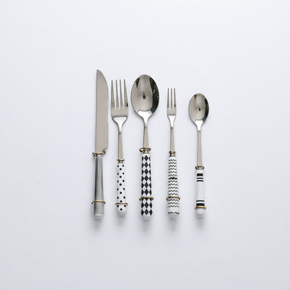 Mixed Handle Stainless Steel Flatware Set with Patterned Grip Design 5 Piece Set