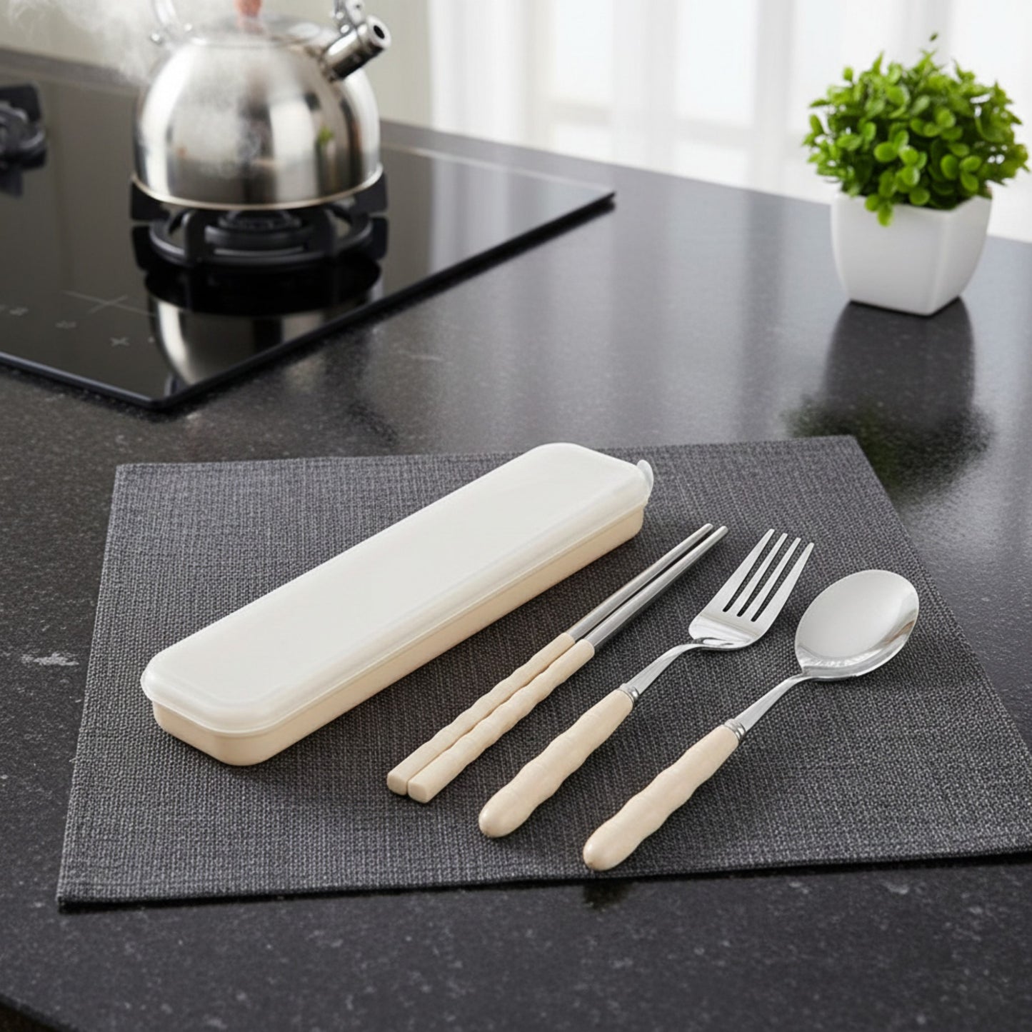 Reusable Travel Cutlery Set with Chopsticks Fork Spoon and Storage Case