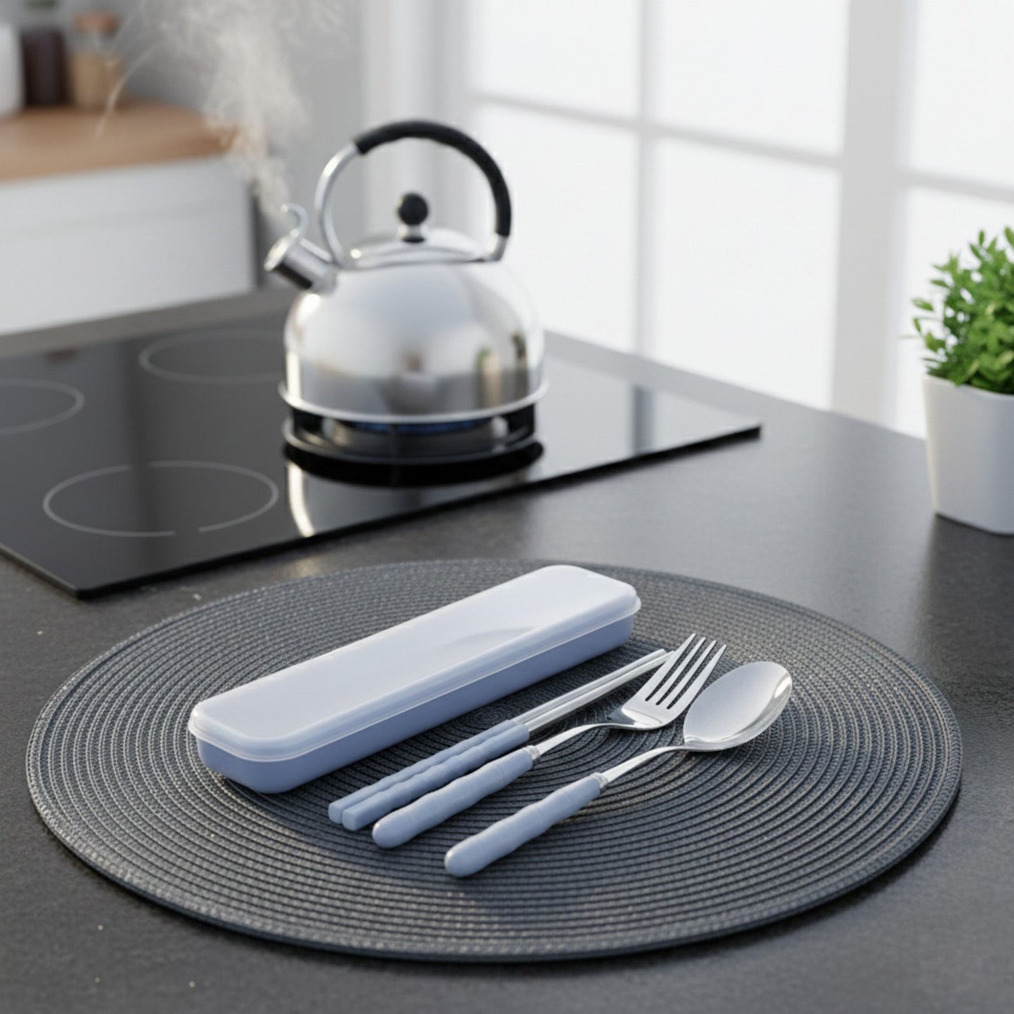 Reusable Travel Cutlery Set with Chopsticks Fork Spoon and Storage Case
