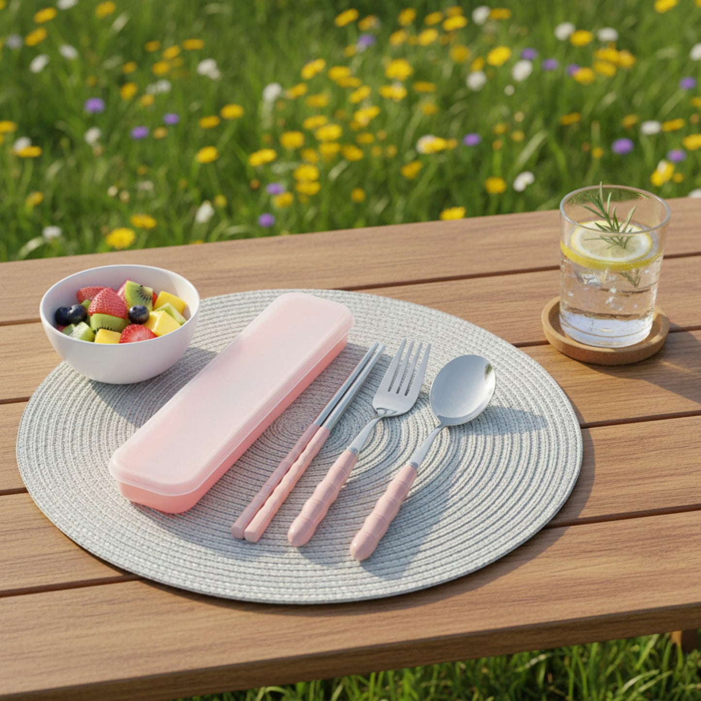 Reusable Travel Cutlery Set with Chopsticks Fork Spoon and Storage Case