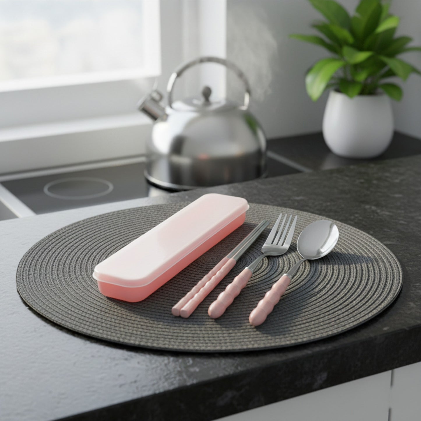 Reusable Travel Cutlery Set with Chopsticks Fork Spoon and Storage Case