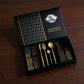Polished Cutlery Set with Coordinated Flatware Pieces and Decorative Storage Box