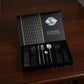 Polished Cutlery Set with Coordinated Flatware Pieces and Decorative Storage Box