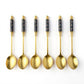 Decorative Teaspoon Set with Gold Tone Finish and Patterned Handle Design