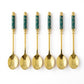 Decorative Teaspoon Set with Gold Tone Finish and Patterned Handle Design