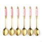 Decorative Teaspoon Set with Gold Tone Finish and Patterned Handle Design