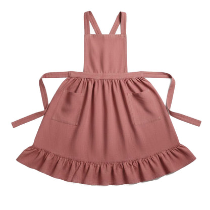 Adjustable Cross Back Ruffle Hem Apron with Front Pockets and Soft Fabric Design