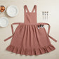 Adjustable Cross Back Ruffle Hem Apron with Front Pockets and Soft Fabric Design