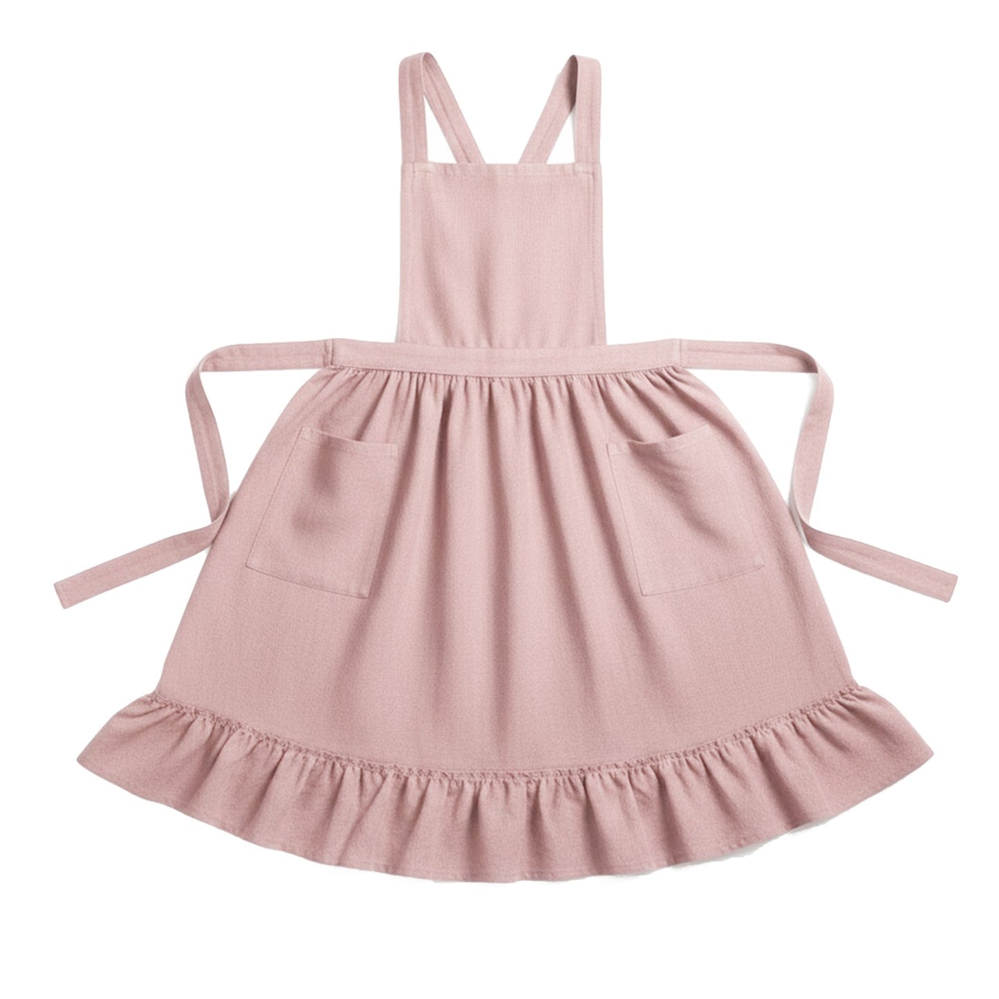 Adjustable Cross Back Ruffle Hem Apron with Front Pockets and Soft Fabric Design