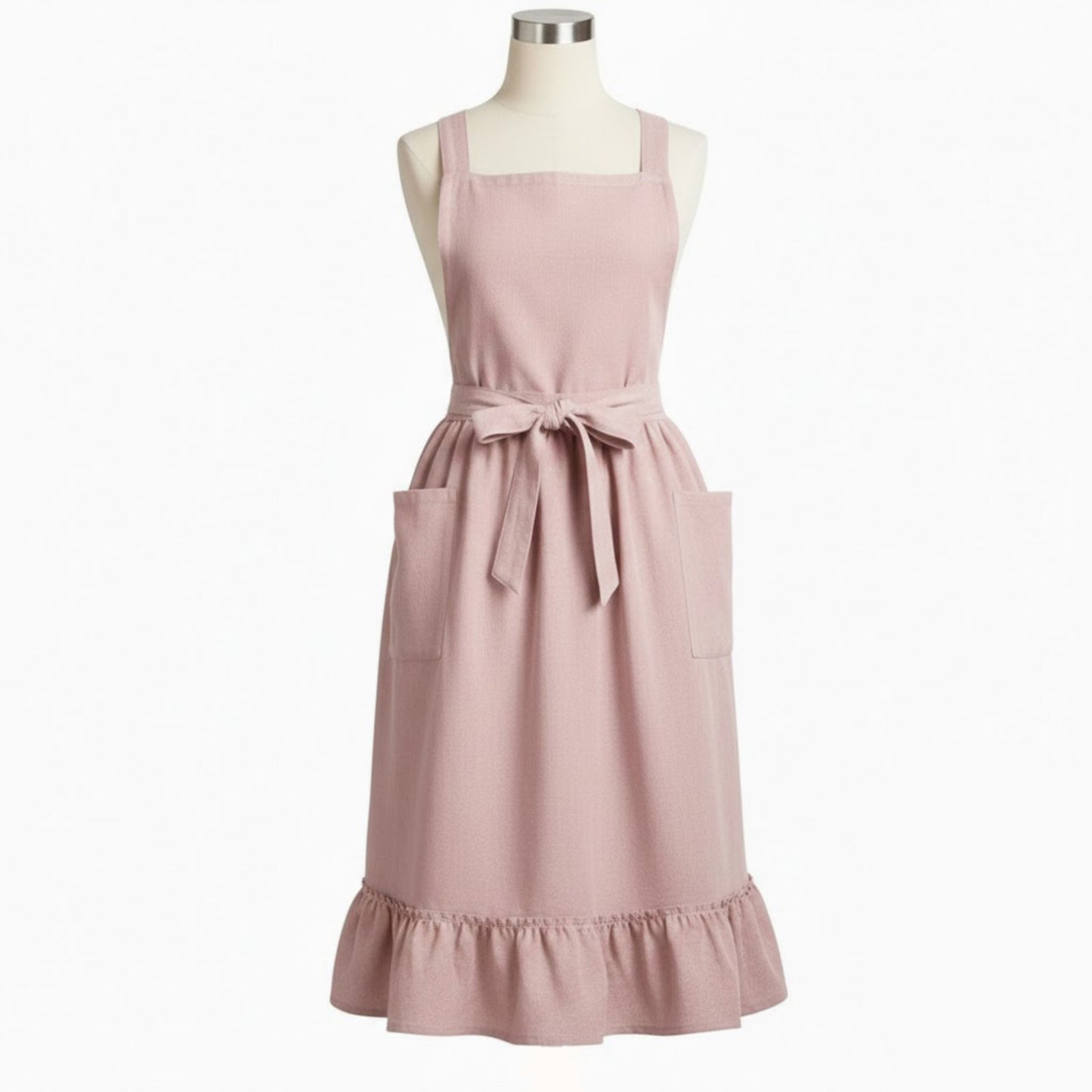 Adjustable Cross Back Ruffle Hem Apron with Front Pockets and Soft Fabric Design