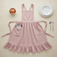 Adjustable Cross Back Ruffle Hem Apron with Front Pockets and Soft Fabric Design