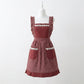 Lace Trim Check and Stripe Kitchen Apron with Ruffle Strap Bib Dual Front Pockets and Adjustable Waist Ties