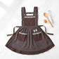 Lace Trim Check and Stripe Kitchen Apron with Ruffle Strap Bib Dual Front Pockets and Adjustable Waist Ties