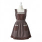 Lace Trim Check and Stripe Kitchen Apron with Ruffle Strap Bib Dual Front Pockets and Adjustable Waist Ties