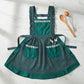Lace Trim Check and Stripe Kitchen Apron with Ruffle Strap Bib Dual Front Pockets and Adjustable Waist Ties