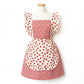 Strawberry Print Gingham Kitchen Apron with Ruffle Strap Bib Design Front Pocket and Adjustable Waist Ties