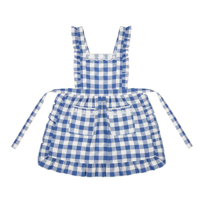 Ruffle Trim Striped Kitchen Apron with Dual Front Pockets Adjustable Waist Ties and Decorative Lace Detail