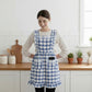Ruffle Trim Striped Kitchen Apron with Dual Front Pockets Adjustable Waist Ties and Decorative Lace Detail