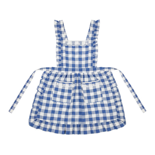 Ruffle Trim Striped Kitchen Apron with Dual Front Pockets Adjustable Waist Ties and Decorative Lace Detail