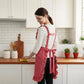 Ruffle Trim Striped Kitchen Apron with Dual Front Pockets Adjustable Waist Ties and Decorative Lace Detail