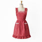 Ruffle Trim Striped Kitchen Apron with Dual Front Pockets Adjustable Waist Ties and Decorative Lace Detail