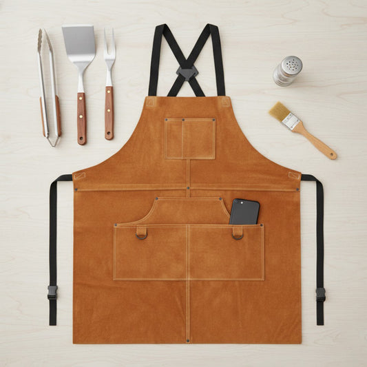 Heavy Duty Work Apron with Adjustable Cross Back Straps Multiple Tool Pockets and Reinforced Construction