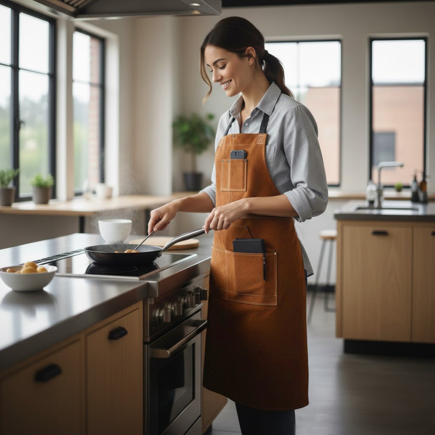 Heavy Duty Work Apron with Adjustable Cross Back Straps Multiple Tool Pockets and Reinforced Construction