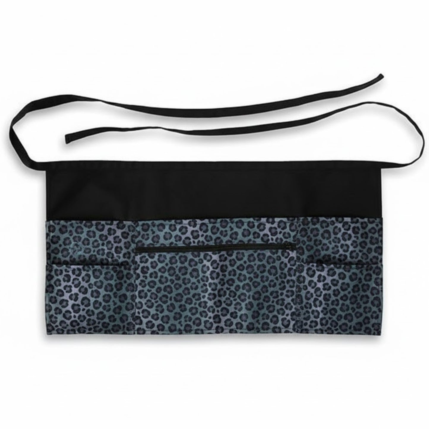 Leopard Print Utility Waist Apron with Adjustable Ties Zipper Pocket and Multiple Front Storage Pockets